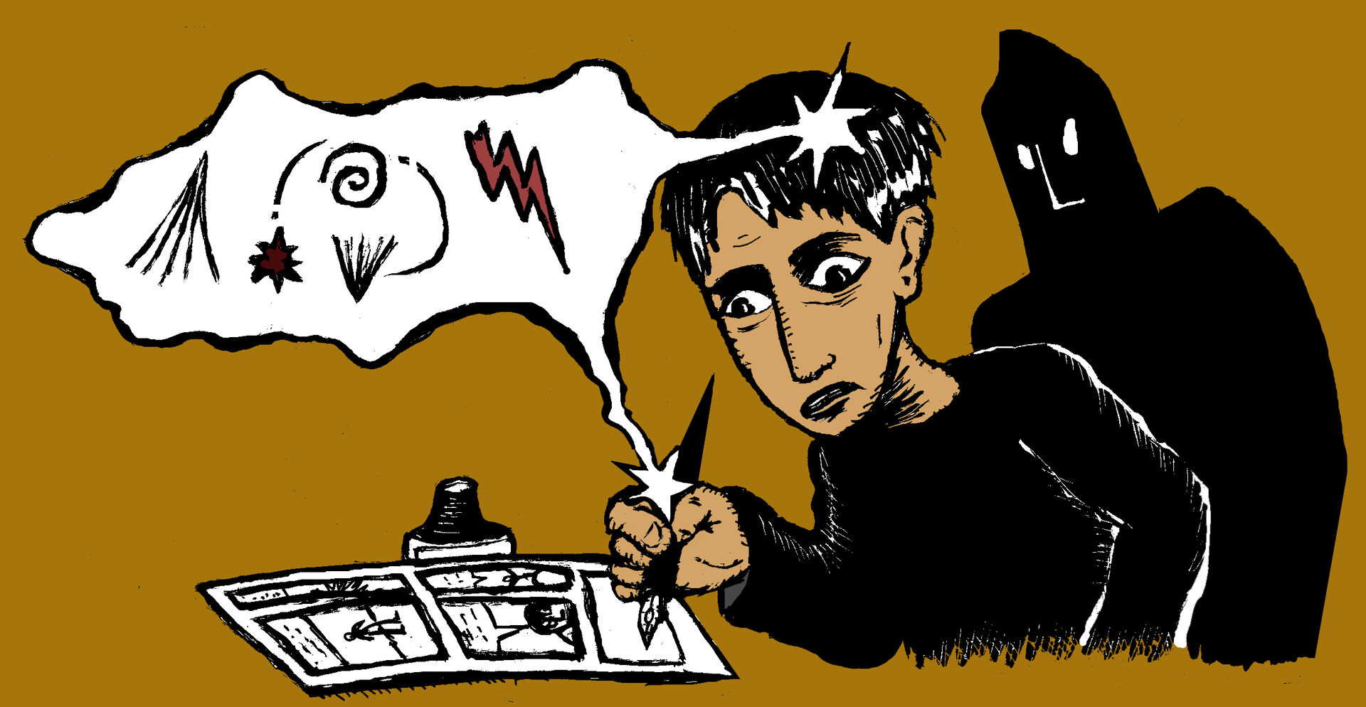 A comic of a man drawing